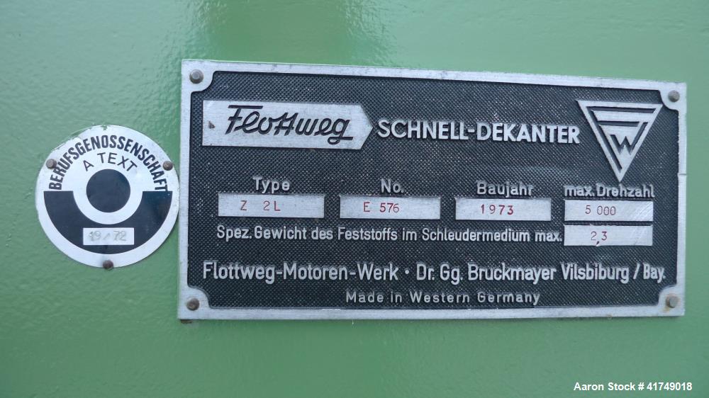 Used Flottweg Solid Bowl Decanter Centrifuge, Model Z2L/3-576