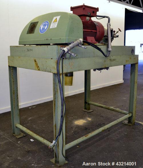 Used Flottweg Z32-3/401G Solid Bowl Decanter Centrifuge, 316 stainless steel (product contact areas). Pressure-tight design, max bowl speed 4500 rpm, bowl diameter 12.6"/7" (320/177 mm), adjustable s...