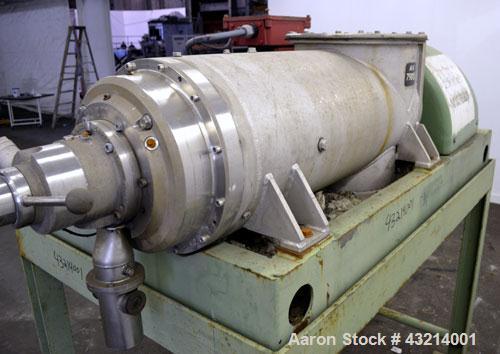 Used Flottweg Z32-3/401G Solid Bowl Decanter Centrifuge, 316 stainless steel (product contact areas). Pressure-tight design, max bowl speed 4500 rpm, bowl diameter 12.6"/7" (320/177 mm), adjustable s...