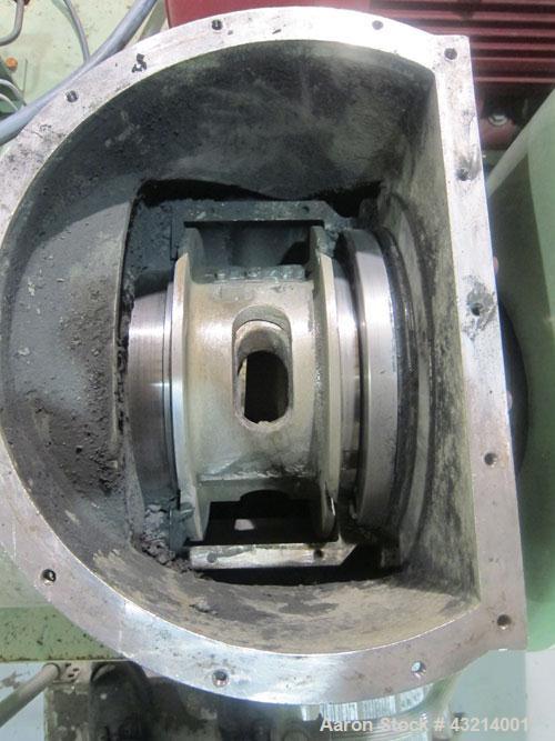 Used Flottweg Z32-3/401G Solid Bowl Decanter Centrifuge, 316 stainless steel (product contact areas). Pressure-tight design, max bowl speed 4500 rpm, bowl diameter 12.6"/7" (320/177 mm), adjustable s...