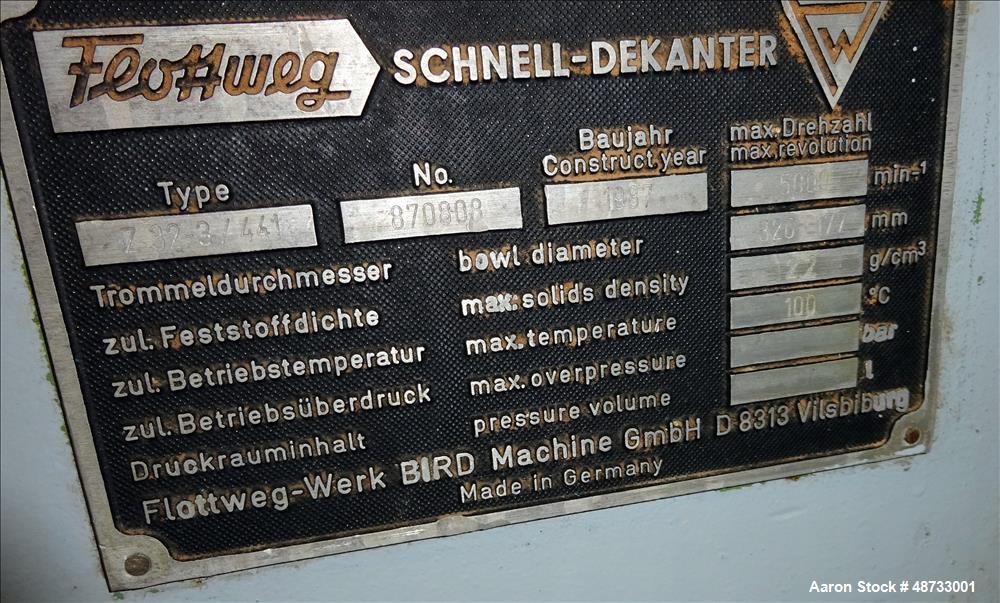 Used Flottweg Z32-3/441 Tricanter Solid Bowl Centrifuge