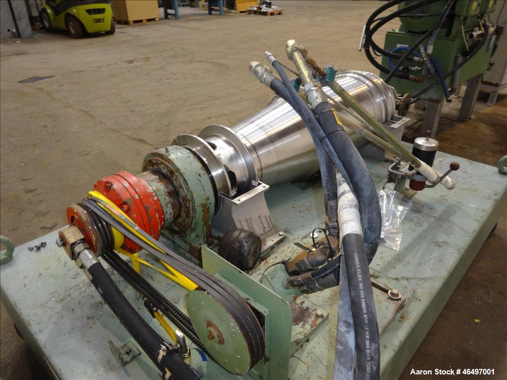 Used Flottweg Z42/3 Solid Bowl Tricanter Centrifuge. 316 Stainless steel construction (product contact areas), max bowl speed 4000 rpm, 2.5" single lead conveyor with welded hardfacing, gearbox, stan...