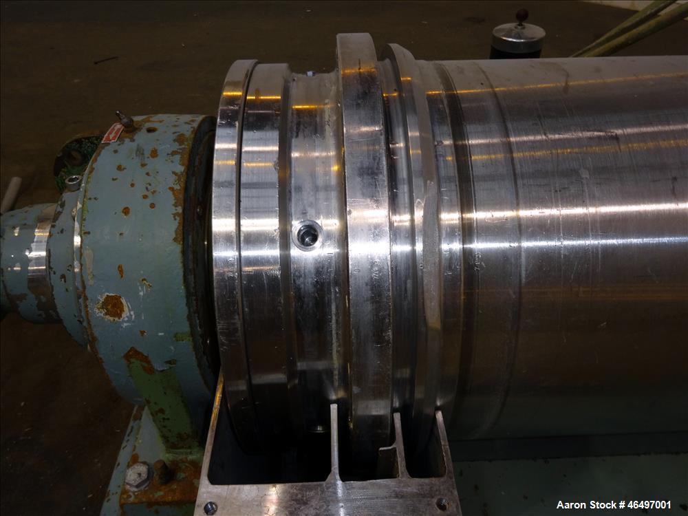 Used Flottweg Z42/3 Solid Bowl Tricanter Centrifuge. 316 Stainless steel construction (product contact areas), max bowl speed 4000 rpm, 2.5" single lead conveyor with welded hardfacing, gearbox, stan...