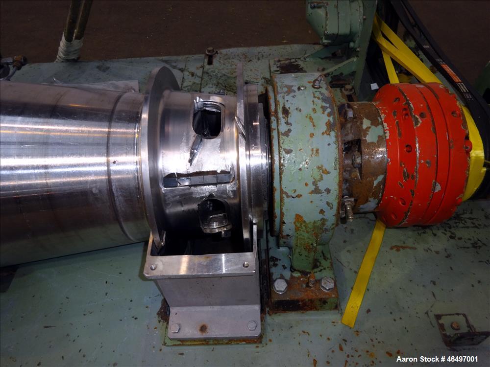 Used Flottweg Z42/3 Solid Bowl Tricanter Centrifuge. 316 Stainless steel construction (product contact areas), max bowl speed 4000 rpm, 2.5" single lead conveyor with welded hardfacing, gearbox, stan...