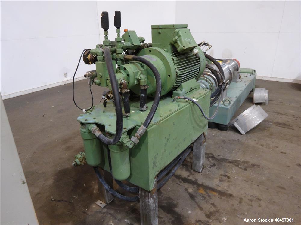 Used Flottweg Z42/3 Solid Bowl Tricanter Centrifuge. 316 Stainless steel construction (product contact areas), max bowl speed 4000 rpm, 2.5" single lead conveyor with welded hardfacing, gearbox, stan...