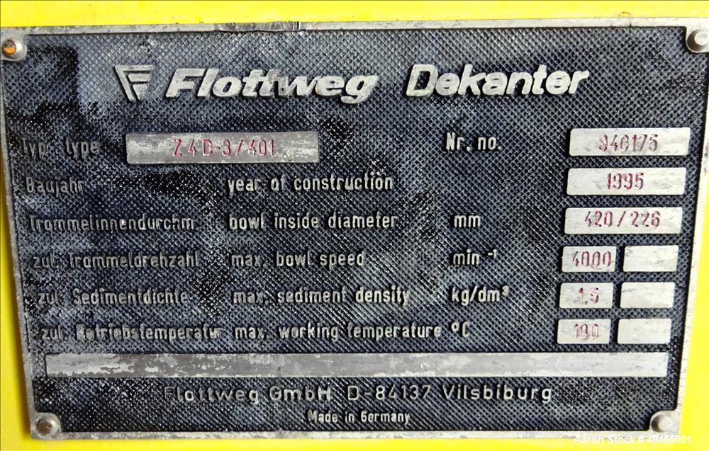 Used- Flottweg Z4D-3/401 Decanter Solid Bowl Decanter Centrifuge