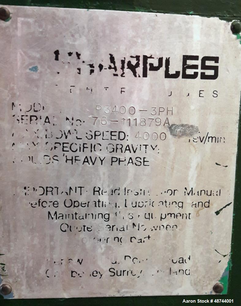 Used Sharples P-3400-3PH Super-D-Canter Centrifuge.