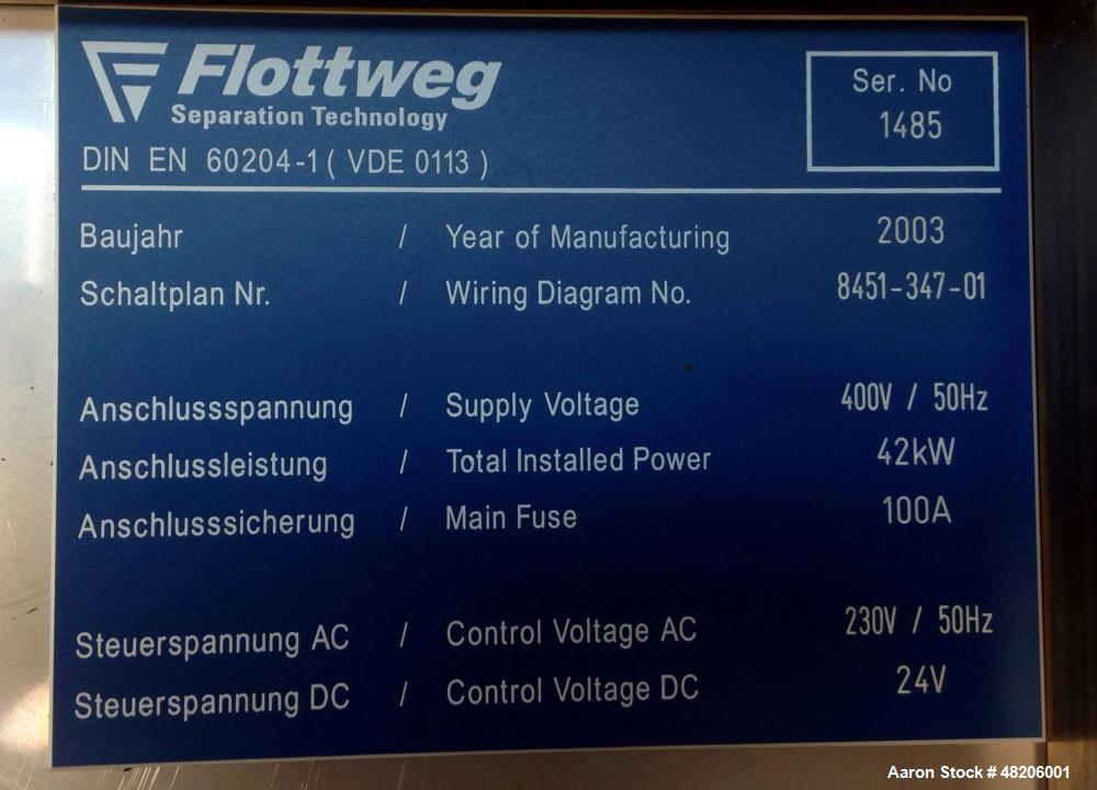 Used- Flottweg Z4E-4/444 Tricanter Solid Bowl Decanter Centrifuge