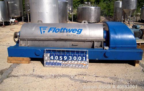 Used Flottweg  Z53-4/451 Solid Bowl Horizontal Decanter Centrifuge, 2205 stainless steel (product contact areas), 10" single lead conveyor with welded hardfacing, lined cake discharge ports, solid en...