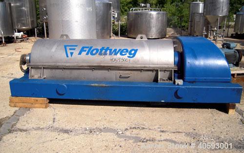Used Flottweg  Z53-4/451 Solid Bowl Horizontal Decanter Centrifuge, 2205 stainless steel (product contact areas), 10" single lead conveyor with welded hardfacing, lined cake discharge ports, solid en...
