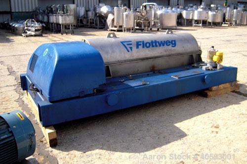 Used Flottweg  Z53-4/451 Solid Bowl Horizontal Decanter Centrifuge, 2205 stainless steel (product contact areas), 10" single lead conveyor with welded hardfacing, lined cake discharge ports, solid en...