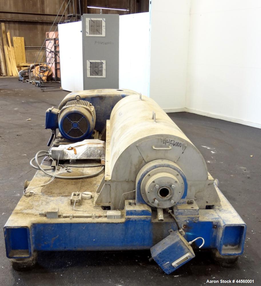 Used Flottweg Z53-4/454 Solid Bowl Horizontal Decanter Centrifuge. 2250 Stainless steel construction (product contact areas), max bowl speed 3250 rpm, single lead conveyor, gearbox, feed pipe, lubric...