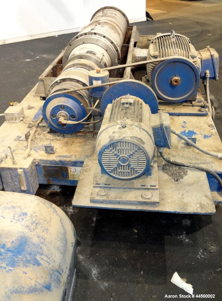 Used Flottweg Z53-4/454 Solid Bowl Horizontal Decanter Centrifuge. 2205 Stainless steel construction (product contact areas), max bowl speed 3250 rpm, single lead conveyor, gearbox, feed pipe, lubric...