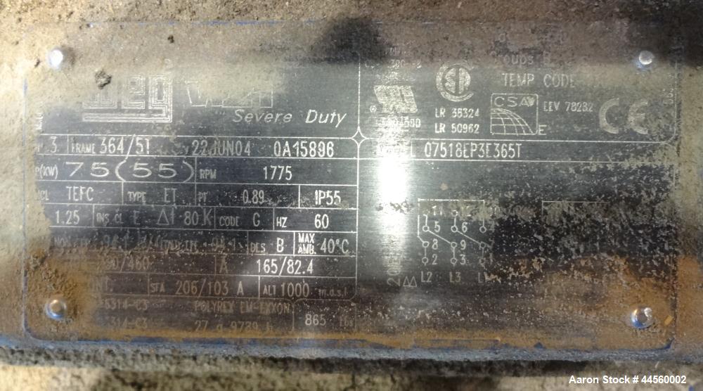 Used Flottweg Z53-4/454 Solid Bowl Horizontal Decanter Centrifuge. 2205 Stainless steel construction (product contact areas), max bowl speed 3250 rpm, single lead conveyor, gearbox, feed pipe, lubric...