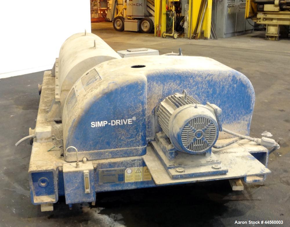 Used Flottweg Z53-4/454 Solid Bowl Horizontal Decanter Centrifuge. 2205 Stainless steel construction (product contact areas), max bowl speed 3250 rpm, single lead conveyor, gearbox, feed pipe, lubric...