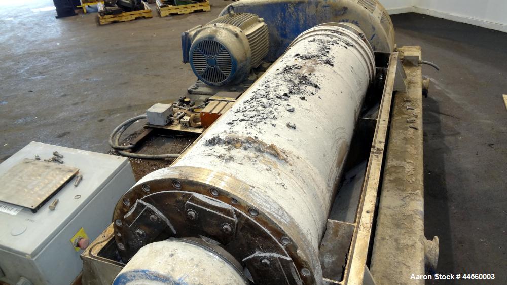 Used Flottweg Z53-4/454 Solid Bowl Horizontal Decanter Centrifuge. 2205 Stainless steel construction (product contact areas), max bowl speed 3250 rpm, single lead conveyor, gearbox, feed pipe, lubric...
