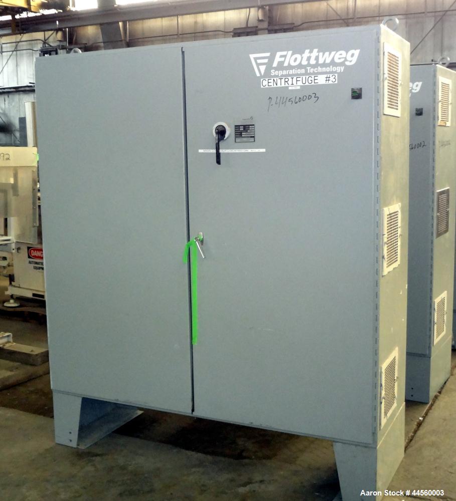 Used Flottweg Z53-4/454 Solid Bowl Horizontal Decanter Centrifuge. 2205 Stainless steel construction (product contact areas), max bowl speed 3250 rpm, single lead conveyor, gearbox, feed pipe, lubric...