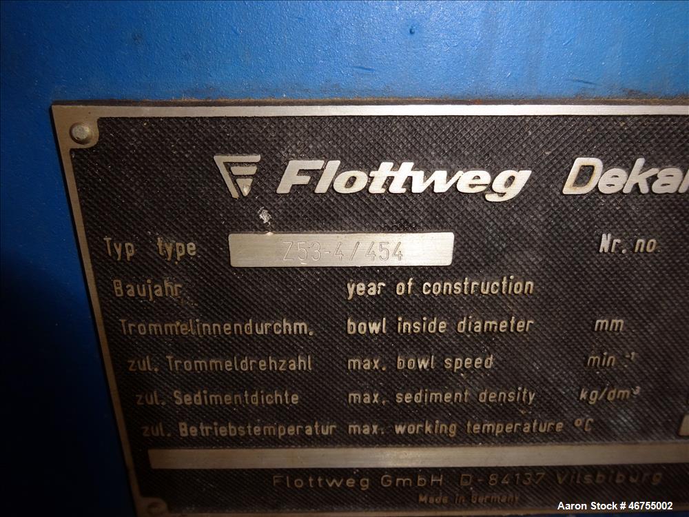 Used Flottweg Z53/4-454 OSE Solid Bowl Decanter Centrifuge