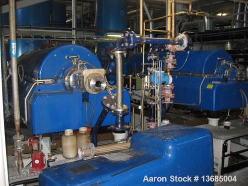 Used Flottweg Z-6E-4/301g Solid Bowl Decanter Centrifuge. Hastelloy construction (product contact areas). Bowl speed 2500 rpm, bowl diameter 24.4" (620 mm), maximum working temperature 212 deg F (100...