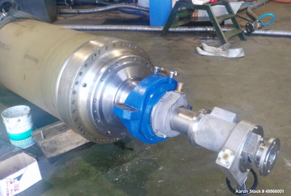 Used Flottweg Z6E-4/444 Tricanter Solid Bowl Decanter Centrifuge. Max bowl speed 3200 rpm, three phase separation (liquid/liquid/solids separation), conveyor, base, casing, feed pipe, grease lubricat...