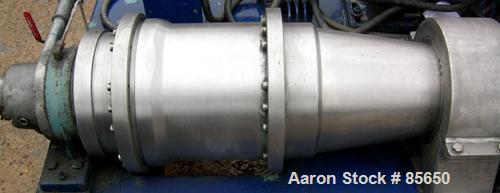 USED: Flottweg solid bowl horizontal decanter centrifuge, model ZL1, 319 stainless steel. Approximate 9" bowl diameter, 6000 bowl rpm, max density 5G/CM3, temp range 90 deg C. Approximate 3" hard fac...
