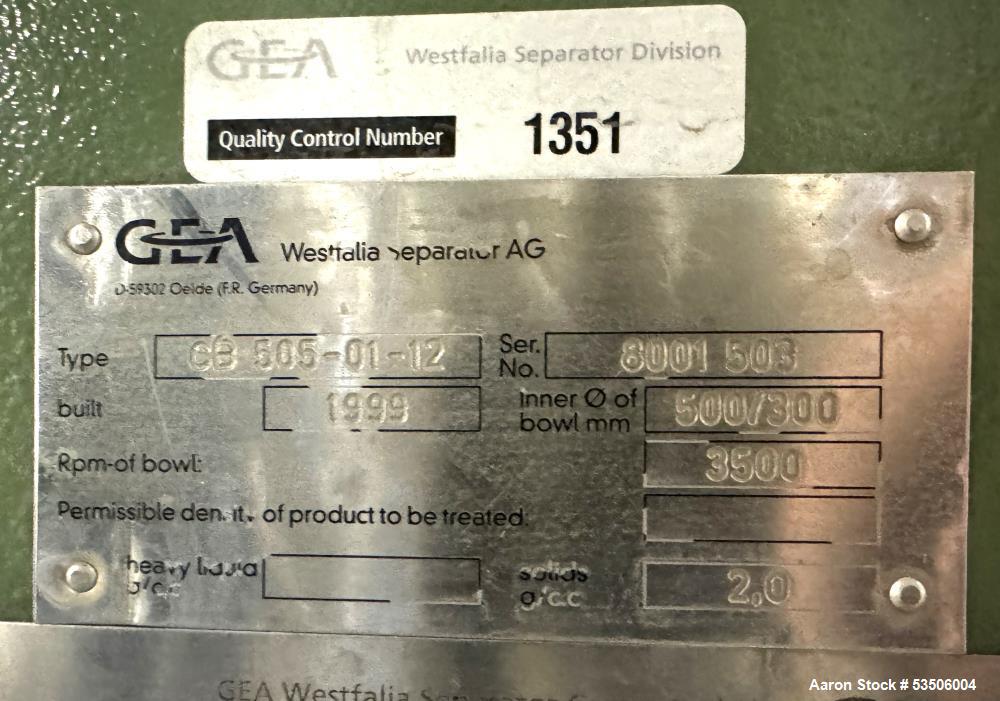 Used GEA Westfalia CB 505-01-32 Decanter Centrifuge | Refurbished | 3500 RPM