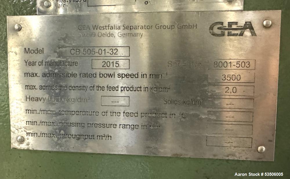 GEA Westfalia CB 505-01-32 Decanter Centrifuge