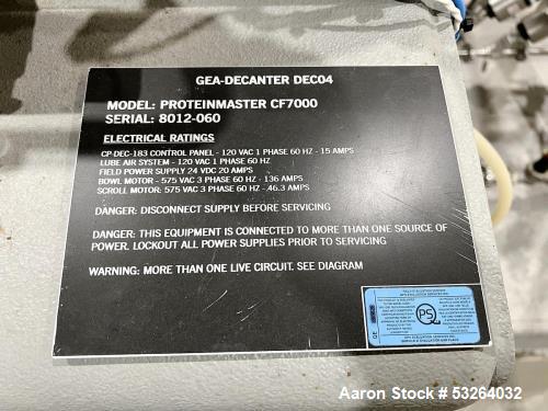 Used GEA Westfalia Decanter Centrifuge, Model Protein Master CF 7000 (2020)