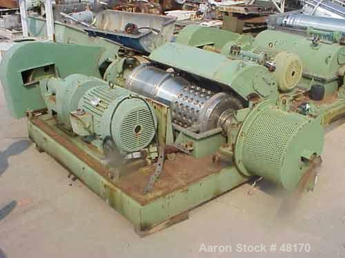 Used Humboldt-Wedeg VS-450 x 1000 Screen Bowl Decanter Centrifuge, 304 Stainless Steel Construction. Bowl dimensions 18" x 42". Maximum bowl speed 2900 rpm (2100 x "G"), 13 degree contour bowl design...
