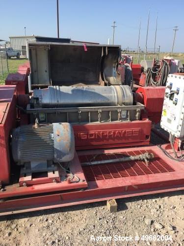 Used Hutchinson Hayes 5500 Solid Bowl Decanter "Drilling Mud" Centrifuge Skid. Stainless steel construction (product contact ares), singe lead conveyor, hogged-out cake discharge port with replaceabl...
