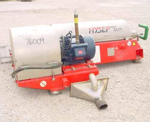 USED: Hysep MD43x2 solid bowl decanter centrifuge, Duplex 2205 stainless steel construction on product contact areas. Max bowl speed 3800 rpm, 3" pitch single lead conveyor with sintered tungsten car...