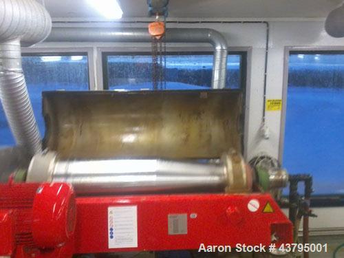 Used Hysep MD 44 C2 Sludge Dewatering Decanter, 3600 rpm bowl speed, capacity 308.6 lbs (140 kg) dry solids per hour, 220/380 volt, 34.5/20 amp, 13.3 hp/10 kW, 50 hz, 1430 rpm, with manual.