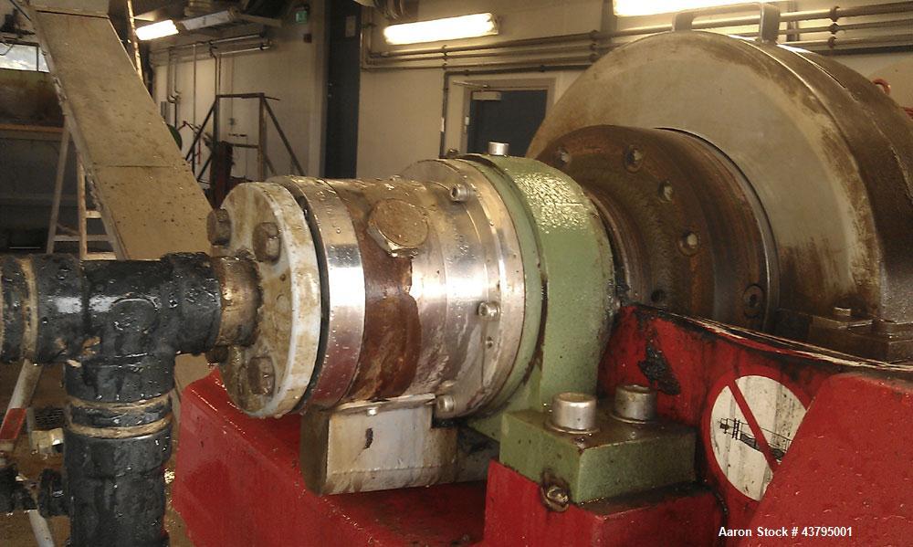 Used Hysep MD 44 C2 Sludge Dewatering Decanter, 3600 rpm bowl speed, capacity 308.6 lbs (140 kg) dry solids per hour, 220/380 volt, 34.5/20 amp, 13.3 hp/10 kW, 50 hz, 1430 rpm, with manual.