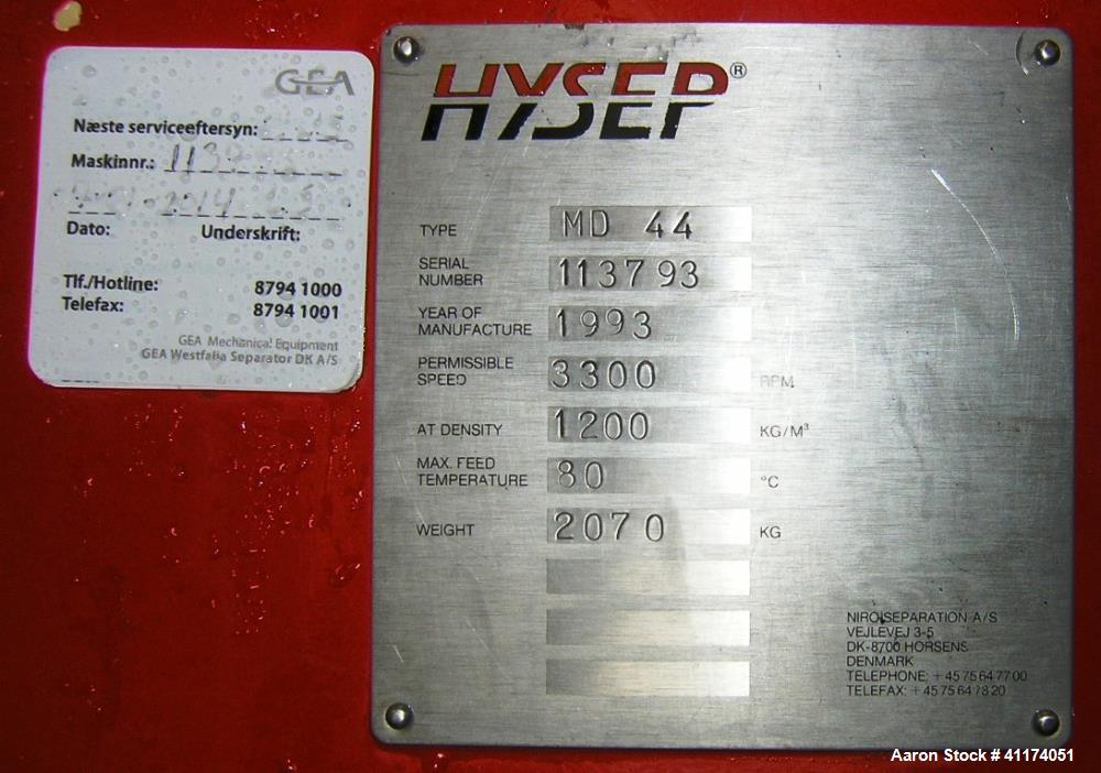 HYSEP Solid Bowl Decanter Centrifuge, Model MD44