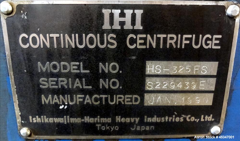 Used Stainless Steel Solid Bowl Decanter Centrifuge, IHI HS-325FS