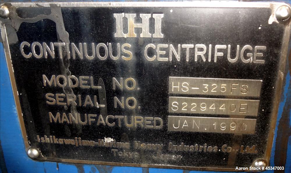 Used Stainless Steel Solid Bowl Decanter Centrifuge, IHI HS-325FS