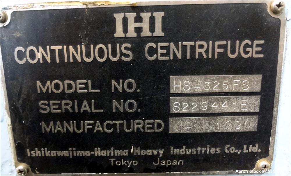 Used Stainless Steel Solid Bowl Decanter Centrifuge, IHI HS-325FS
