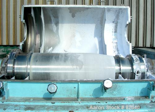 USED: IHI HS-325FS solid bowl decanter centrifuge, stainless steel construction on product contact areas. 12.7" diameter x 42.9" straight side (325mm x 1100mm) bowl, 6" pitch double lead hardfaced co...
