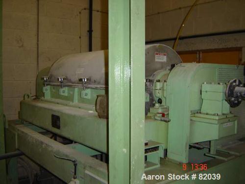 USED: IHI HS-325FS Solid Bowl Decanter Centrifuge, stainless steel construction on product contact areas. 12.7" diameter x 42.9" straight side (325mm x 1100mm) bowl, 2.5" single lead hardfaced convey...