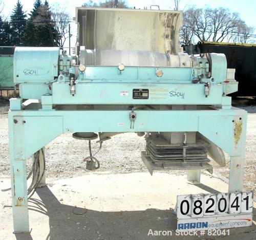 USED: IHI HS-325FS Solid Bowl Decanter Centrifuge, stainless steel construction on product contact areas. 12.7" diameter x 42.9" straight side (325mm x 1100mm) bowl, 2.5" single lead hardfaced convey...