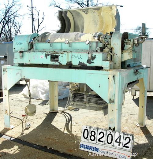 USED: IHI HS-325FS Solid Bowl Decanter Centrifuge, stainless steel construction on product contact areas. 12.7" diameter x 42.9" straight side (325mm x 1100mm) bowl, 2.5" single leadhardfaced conveyo...