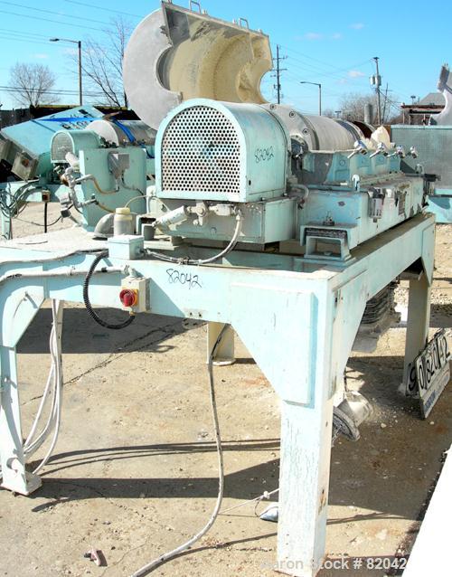USED: IHI HS-325FS Solid Bowl Decanter Centrifuge, stainless steel construction on product contact areas. 12.7" diameter x 42.9" straight side (325mm x 1100mm) bowl, 2.5" single leadhardfaced conveyo...