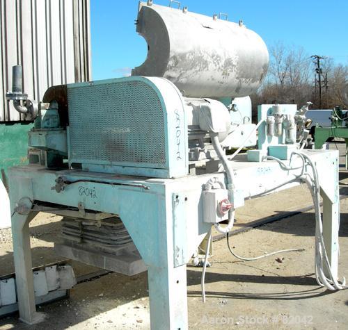 USED: IHI HS-325FS Solid Bowl Decanter Centrifuge, stainless steel construction on product contact areas. 12.7" diameter x 42.9" straight side (325mm x 1100mm) bowl, 2.5" single leadhardfaced conveyo...
