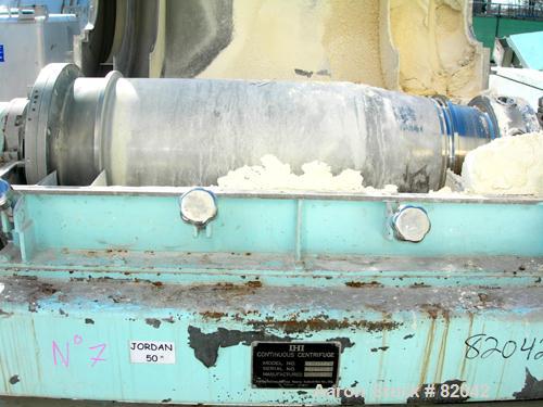 USED: IHI HS-325FS Solid Bowl Decanter Centrifuge, stainless steel construction on product contact areas. 12.7" diameter x 42.9" straight side (325mm x 1100mm) bowl, 2.5" single leadhardfaced conveyo...