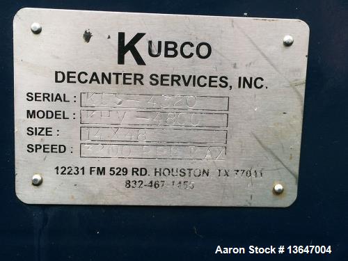 Used- Kubco KHV 4800 "Drilling Mud" Solid Bowl Decanter Centrifuge