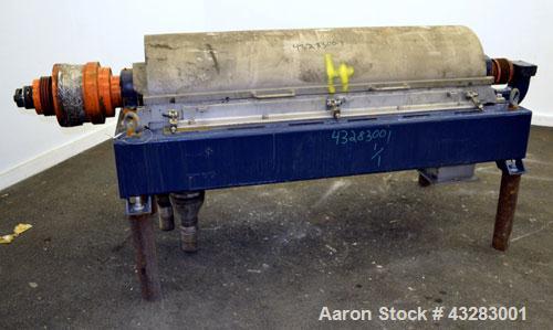 Used Alfa Laval NX-418 (2 or 3 phase) Solid Bowl Decanter Centrifuge. 316 Stainless steel construction (product contact areas), maximum bowl speed 3250 rpm, single row of lined cake discharge ports, ...