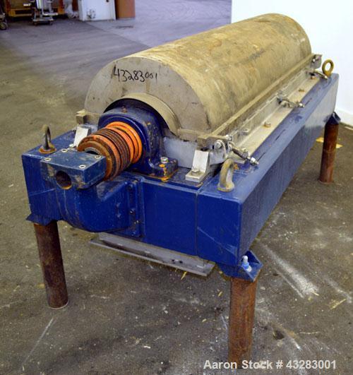 Used Alfa Laval NX-418 (2 or 3 phase) Solid Bowl Decanter Centrifuge. 316 Stainless steel construction (product contact areas), maximum bowl speed 3250 rpm, single row of lined cake discharge ports, ...