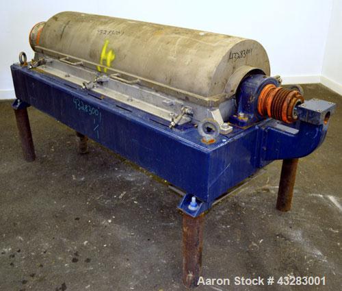 Used Alfa Laval NX-418 (2 or 3 phase) Solid Bowl Decanter Centrifuge. 316 Stainless steel construction (product contact areas), maximum bowl speed 3250 rpm, single row of lined cake discharge ports, ...
