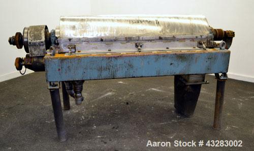 Used Alfa Laval NX-418 (2 or 3 phase) Solid Bowl Decanter Centrifuge. 316 Stainless steel construction (product contact areas), maximum bowl speed 3250 rpm, single row of lined cake discharge ports, ...