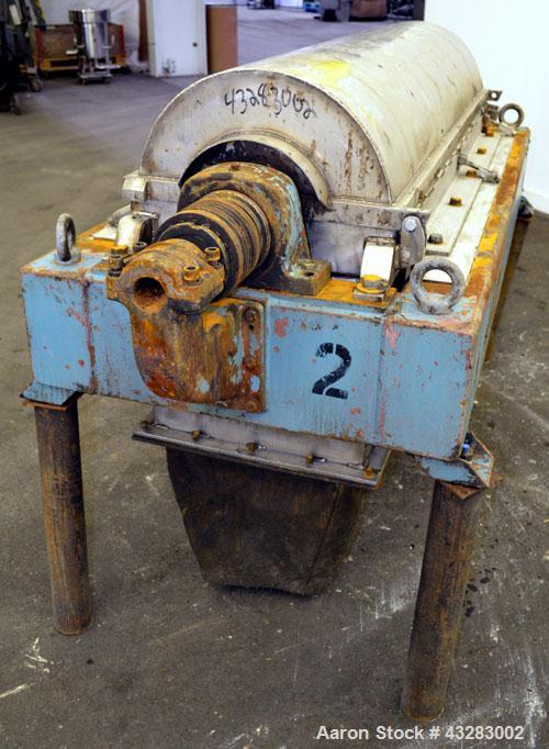 Used Alfa Laval NX-418 (2 or 3 phase) Solid Bowl Decanter Centrifuge. 316 Stainless steel construction (product contact areas), maximum bowl speed 3250 rpm, single row of lined cake discharge ports, ...